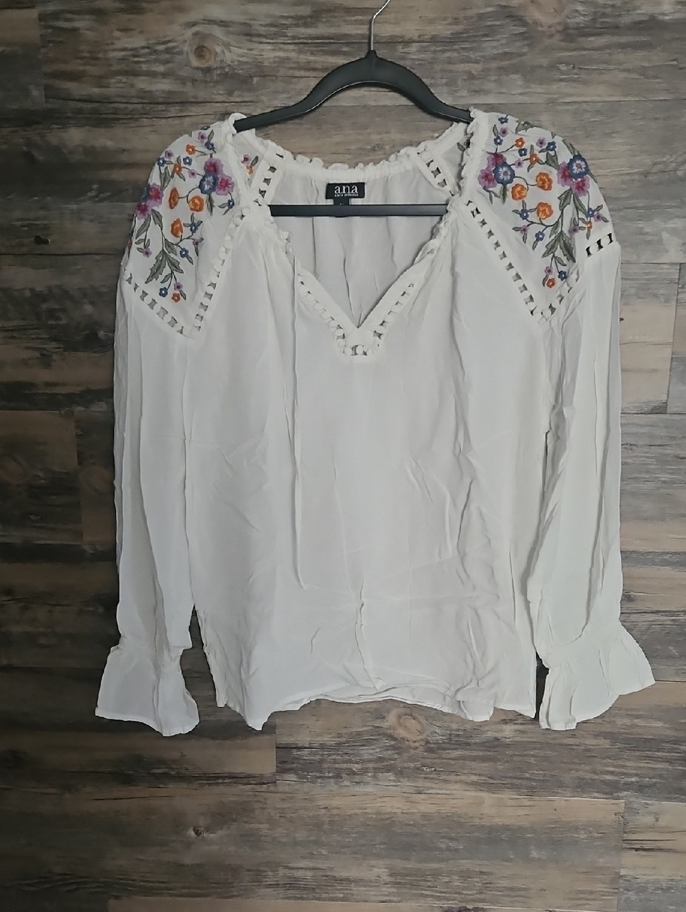 a.n.a White Long-Sleeve Embroidered Shoulder Blouse